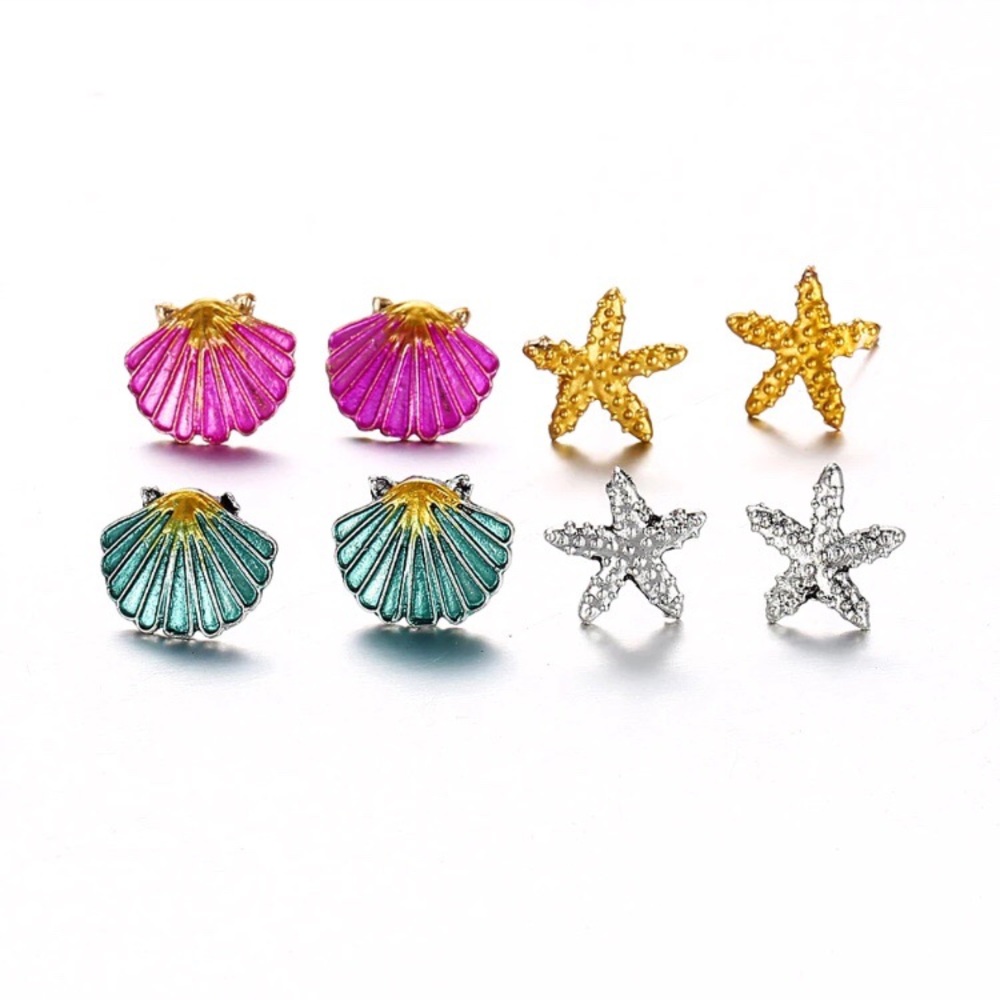 4pk Summer Beach Shell Starfish Earring Set New - Picture 2 of 5